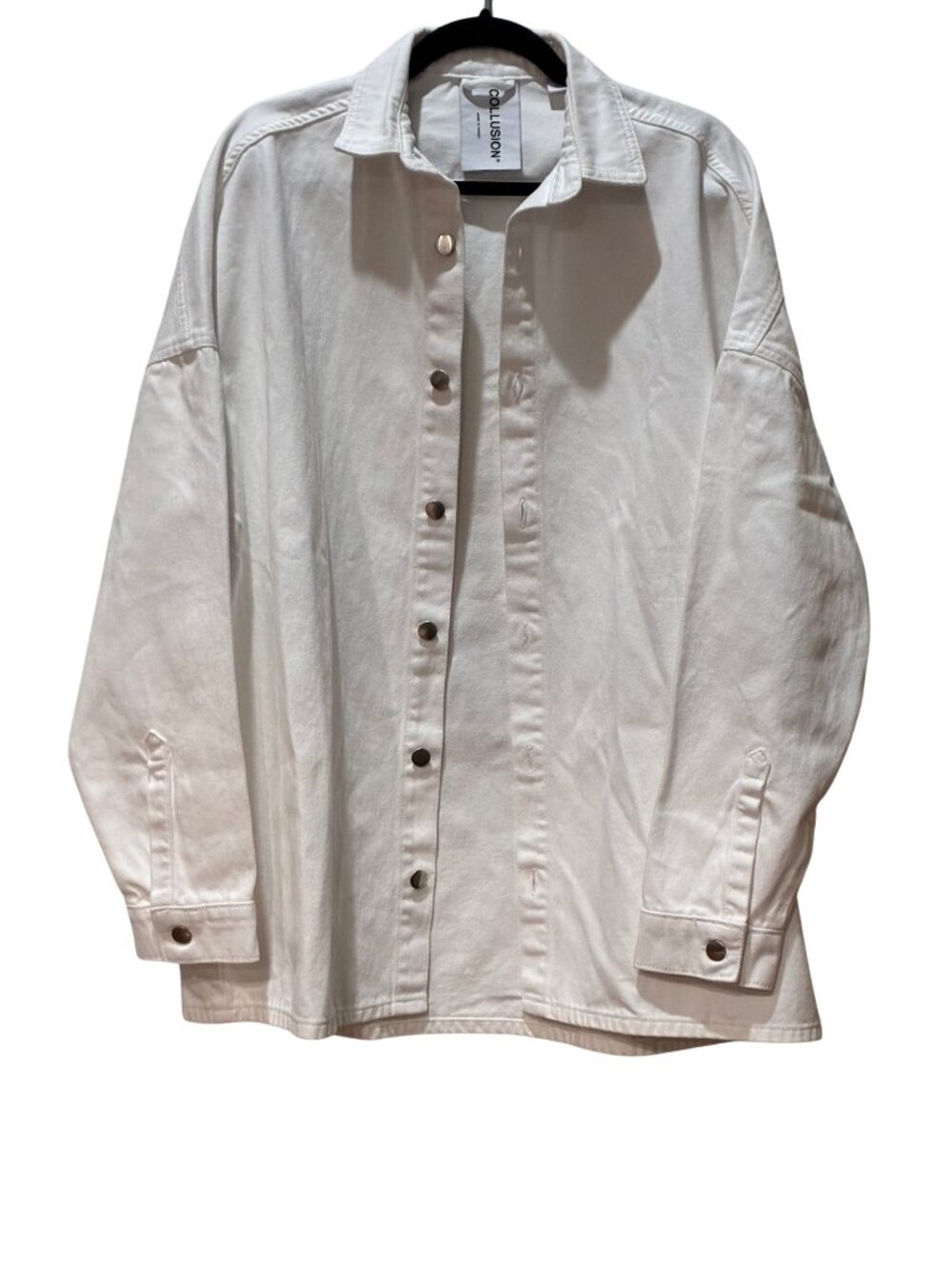 COLLUSION White Denim Jacket Oversized Size Small Shacket Streetwear